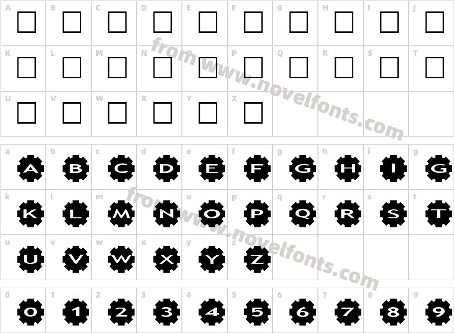 Alpha Shapes gearsCharacter Map