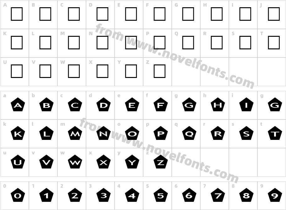 AlphaShapes pentagonsCharacter Map