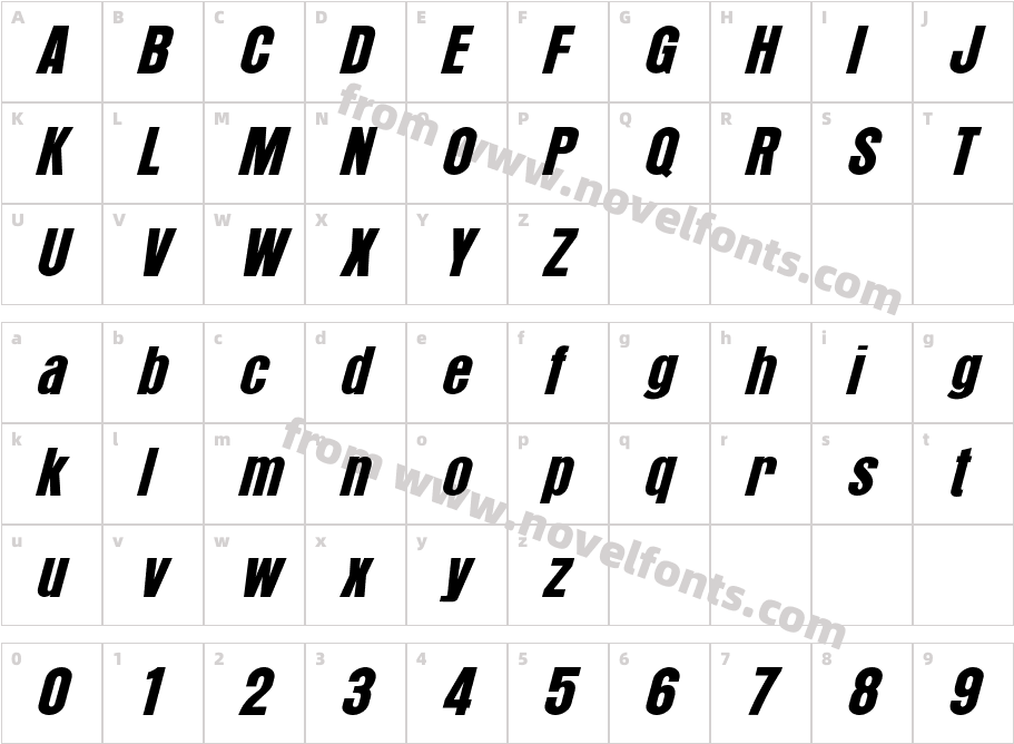 Alrono ItalicCharacter Map