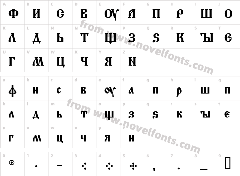 Altrussisch BoldCharacter Map