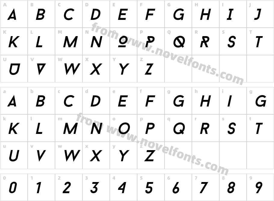 BaronNeueItalicCharacter Map