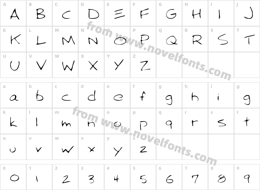 Angelas Hand RegularCharacter Map