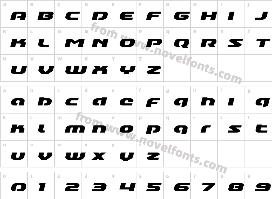 Annapolis Lower Case Expanded ItalicCharacter Map