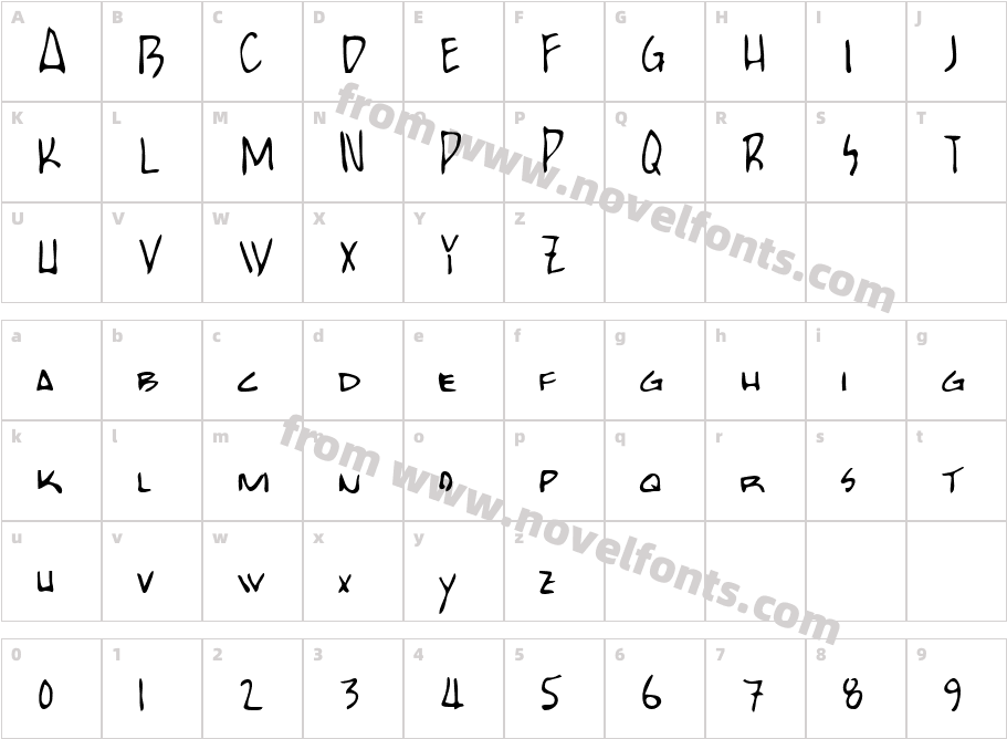 BartsHand RegularCharacter Map