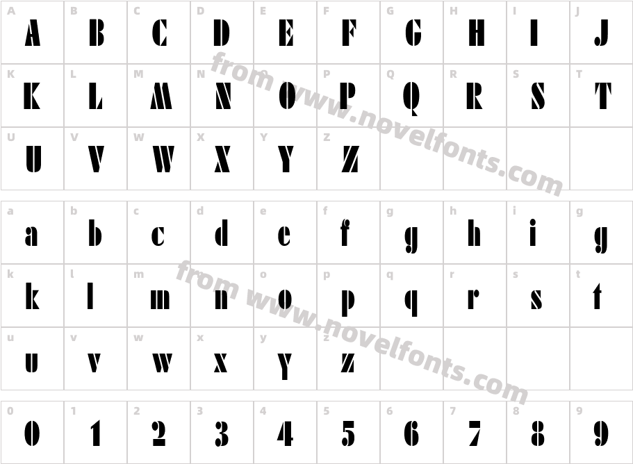 Army Black Condensed PlainCharacter Map