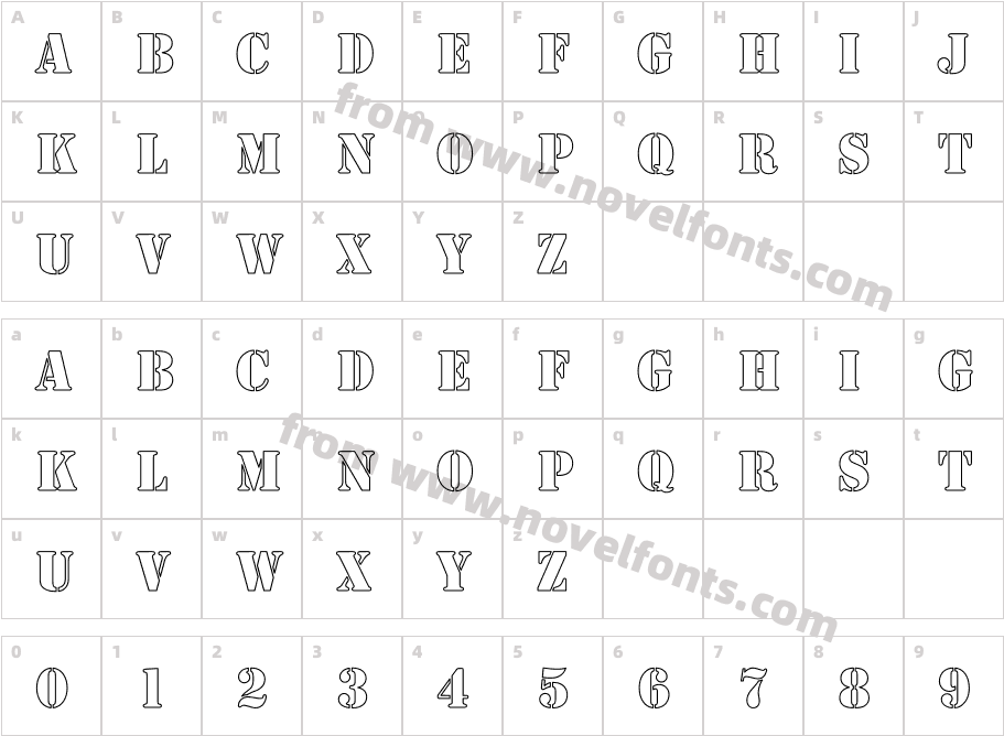 Army Hollow CondensedCharacter Map