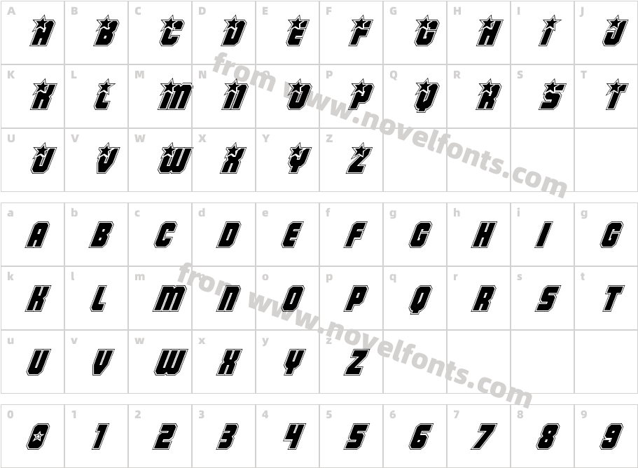 Army Rangers Academy ItalicCharacter Map