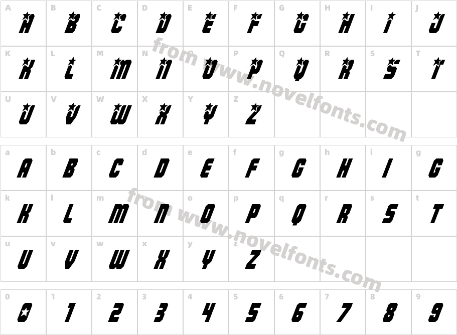 Army Rangers Condensed ItalicCharacter Map