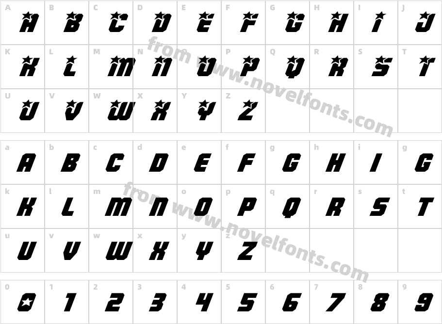 Army Rangers Expanded ItalicCharacter Map