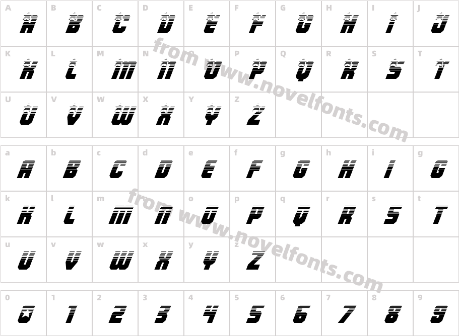 Army Rangers Half-Tone ItalicCharacter Map