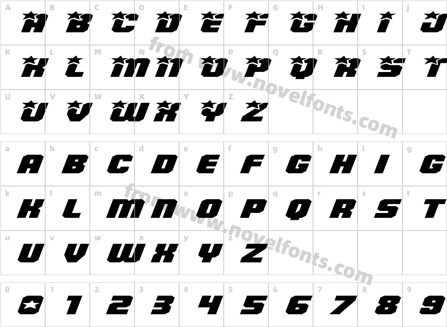 Army Rangers Regular Super-Expanded ItalicCharacter Map