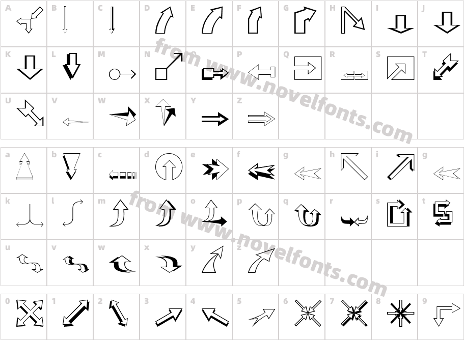 Arrows (outline)Character Map