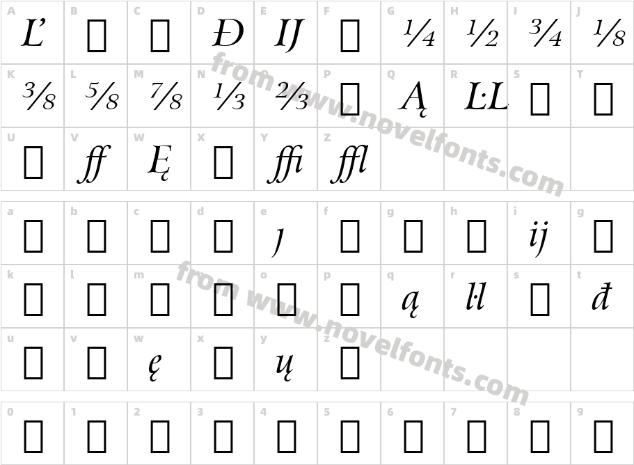 Arrus Ext BT Italic ExtensionCharacter Map