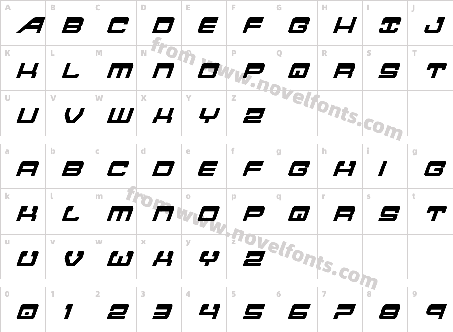 Atlantia Condensed ItalicCharacter Map