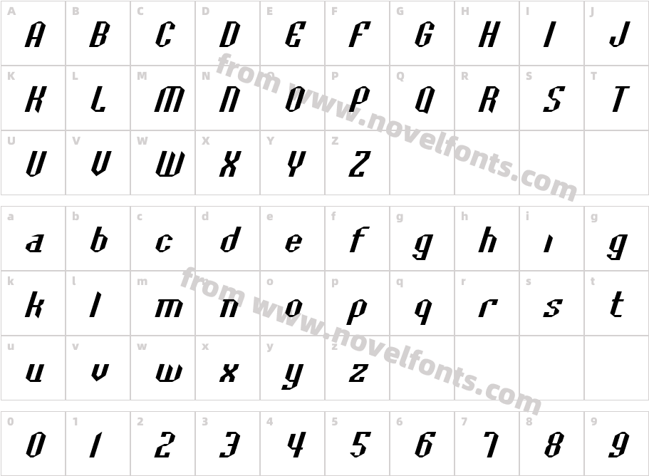 Baccus Bevel Exp ItalicCharacter Map