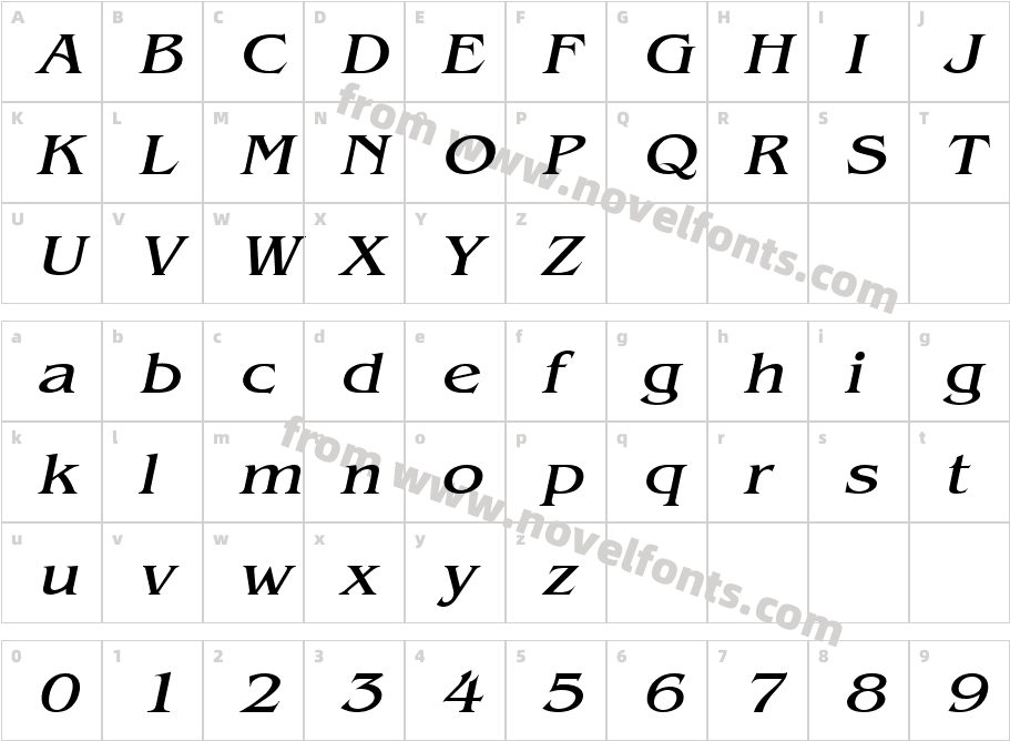 Bangle Extended ItalicCharacter Map