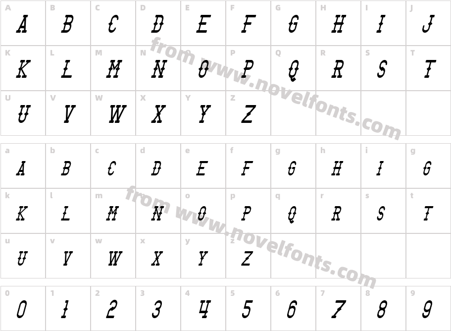 Bantorain ItalicCharacter Map