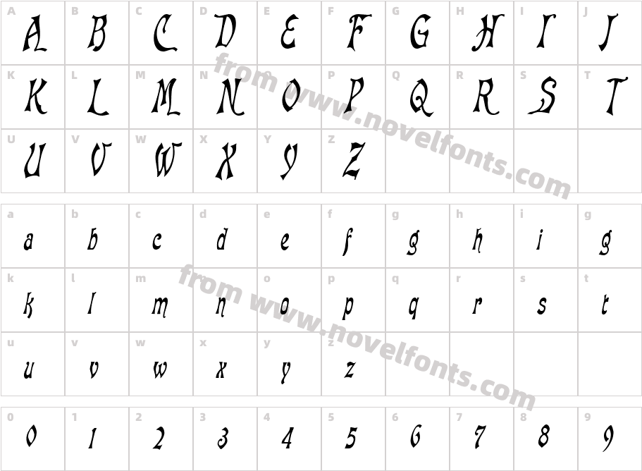 Baphomet Condensed ItalicSWFTECharacter Map