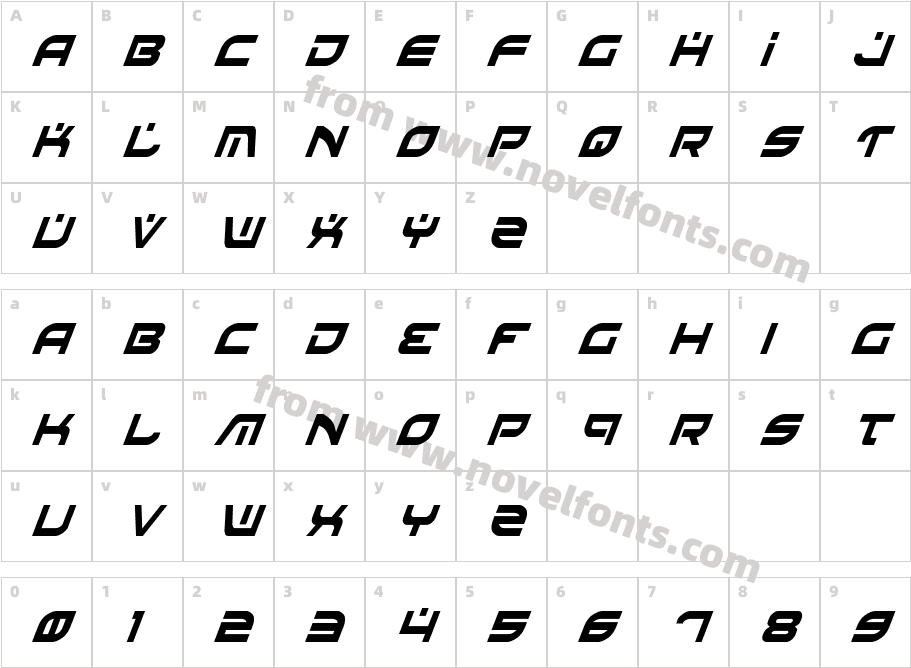 Battlefield Condensed ItalicCharacter Map