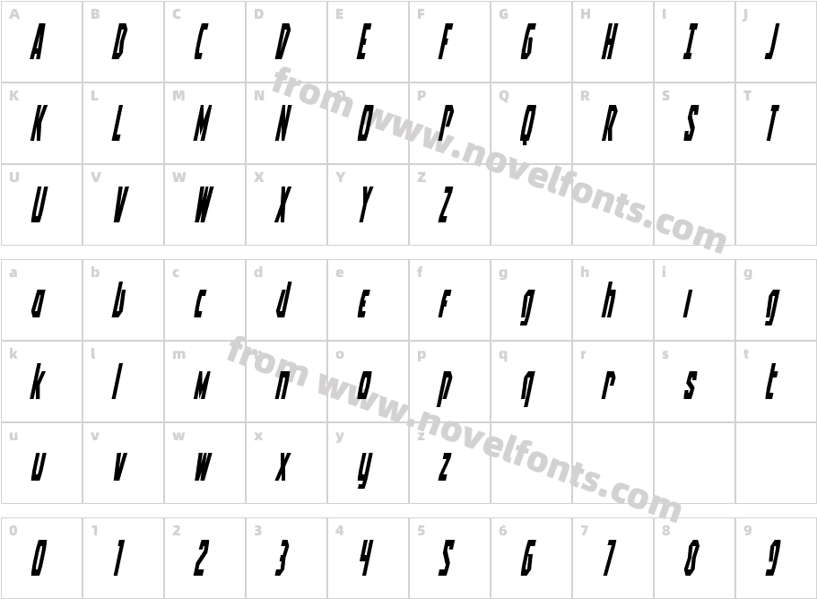 Battleworld Condensed ItalicCharacter Map