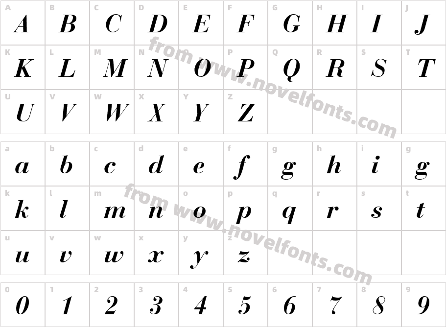 Bauer Bodni BT Bold ItalicCharacter Map