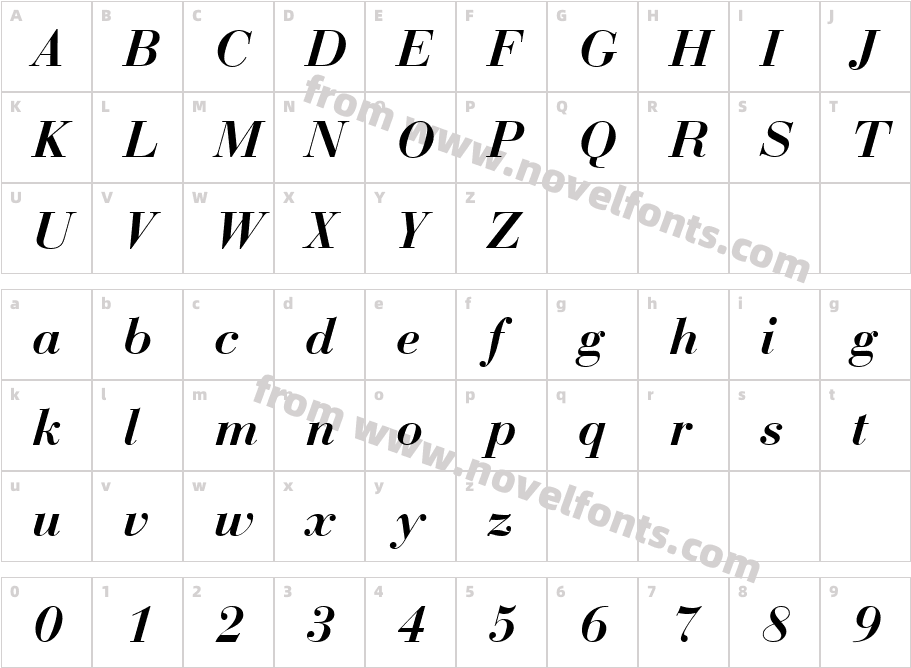 Bauer BodoniDEE Demi Bold ItalicCharacter Map