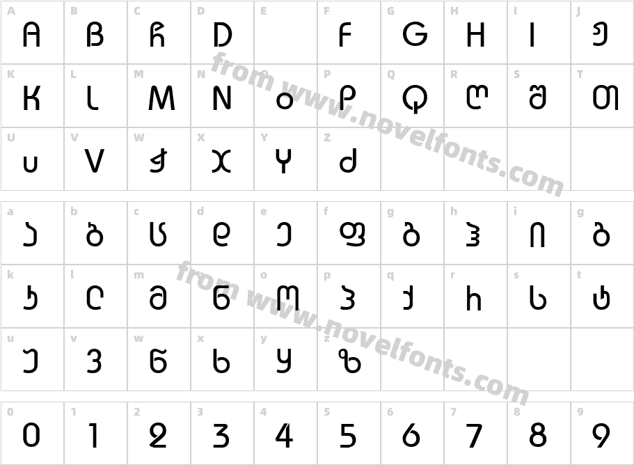 Bauhaus Mtavruli Thin ACharacter Map