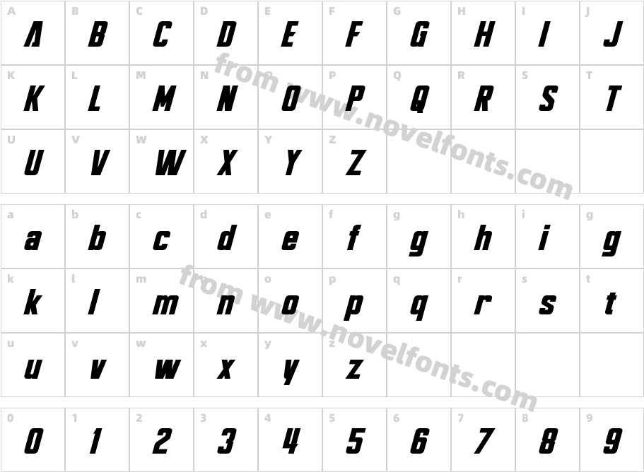 Bayformance ItalicCharacter Map