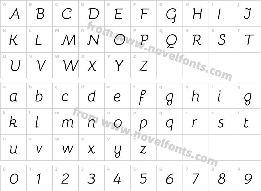 Bellota ItalicCharacter Map