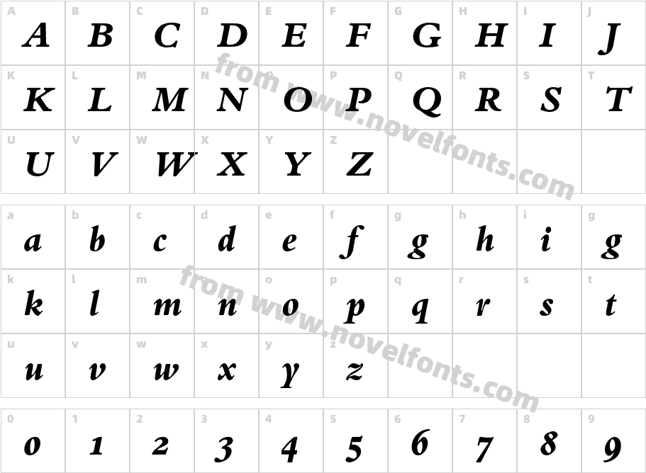 Bembo Extra Bold Italic OsFCharacter Map