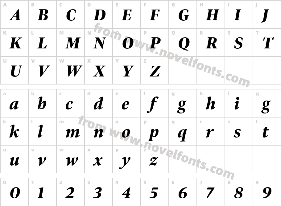 Bennet Display Condensed Black ItalicCharacter Map