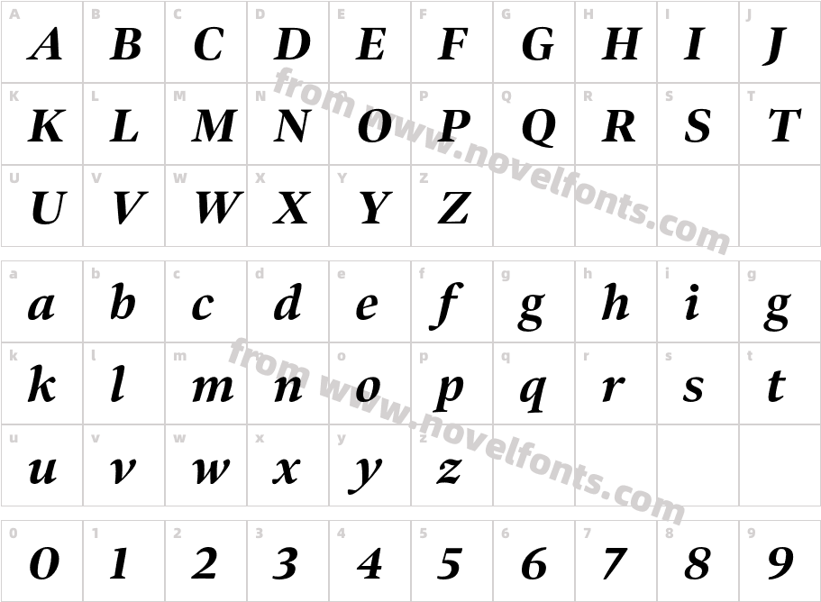 Bennet Display Extra Bold ItalicCharacter Map