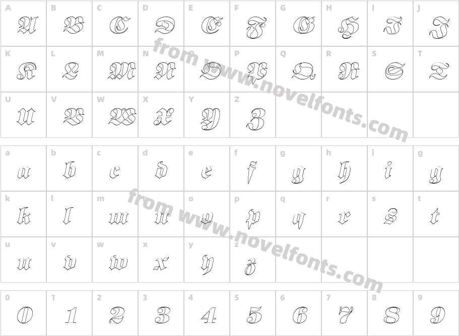 Berliner Outline ItalicSWFTECharacter Map