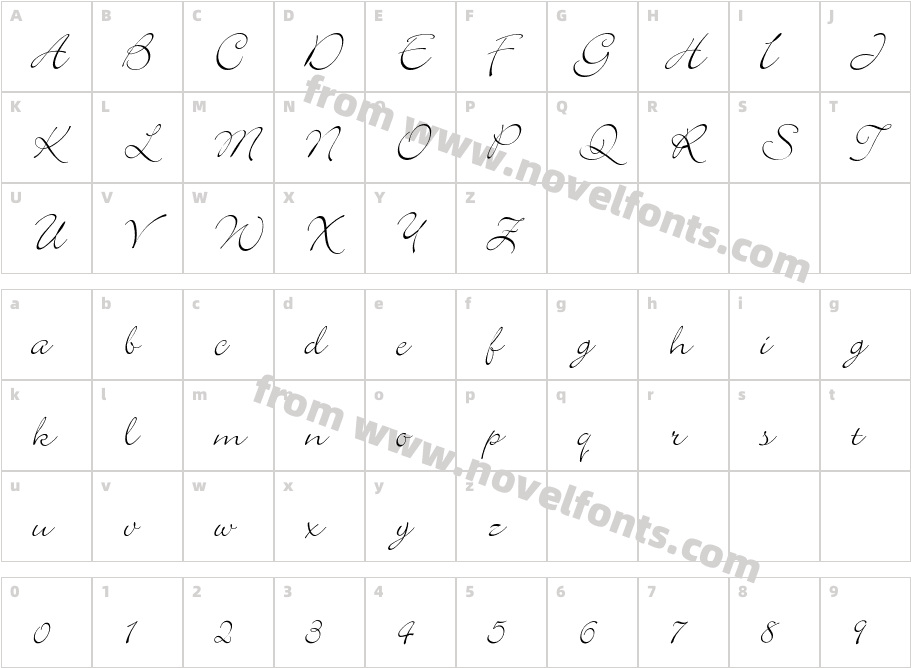 Bickley Script PlainCharacter Map