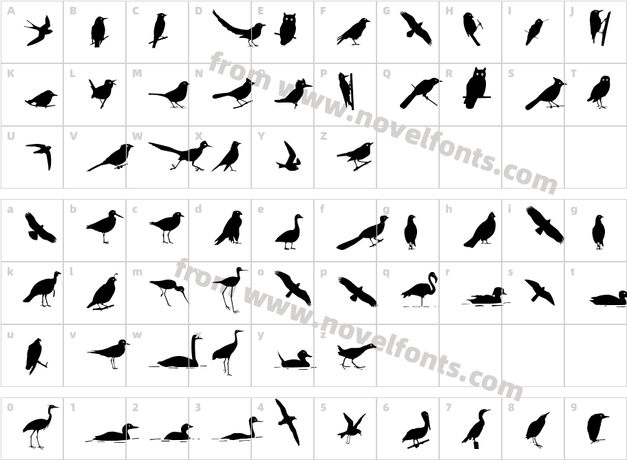 Bird Silhouettes reverseCharacter Map