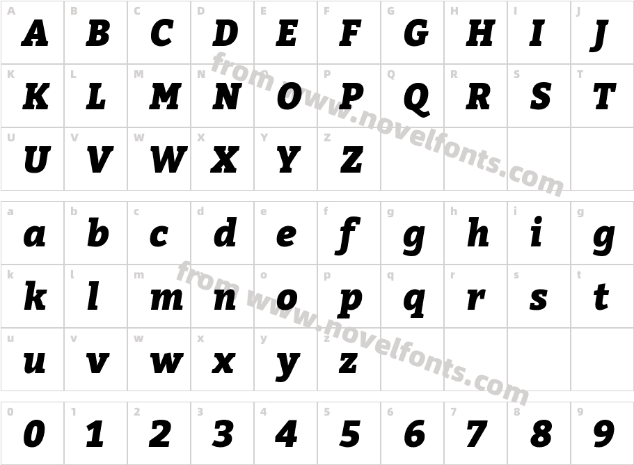 Bitter Black ItalicCharacter Map