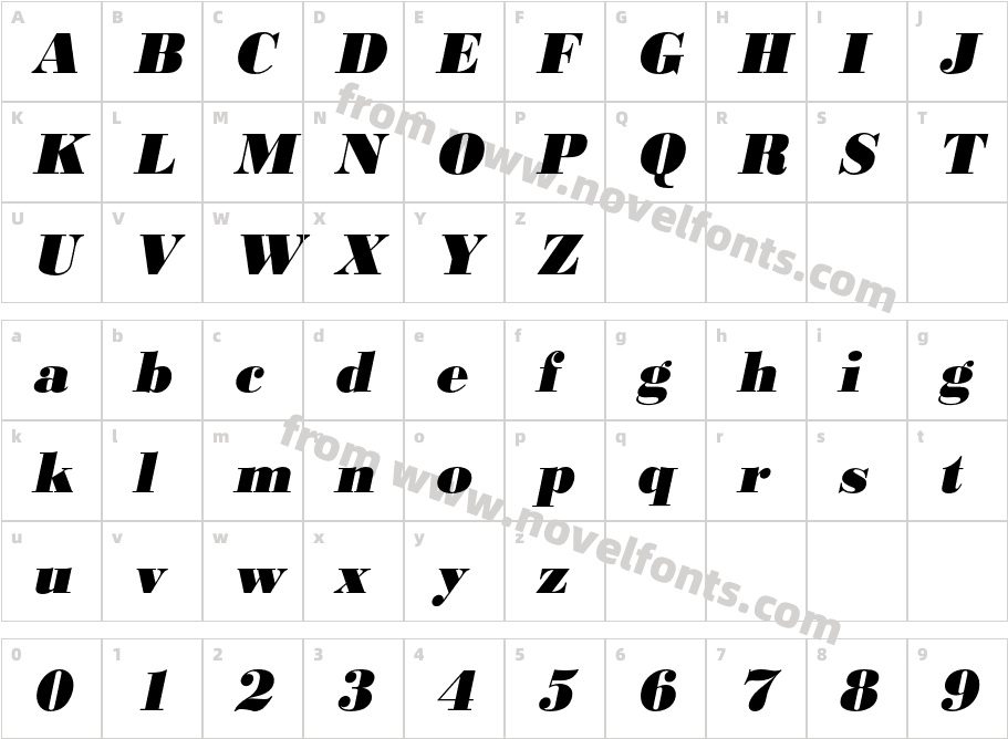 BodoniURW Ext Bol OblCharacter Map