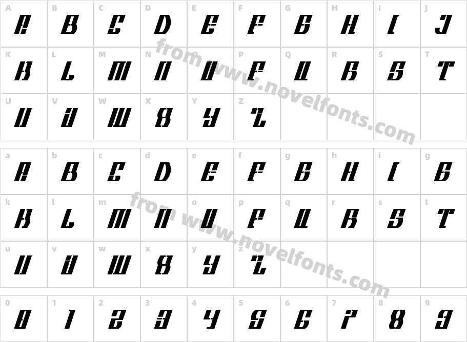 Bomfier RegularCharacter Map