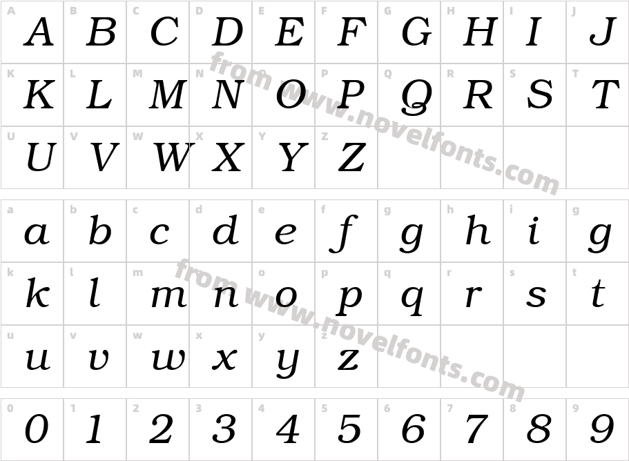 Bookman Light ItalicCharacter Map