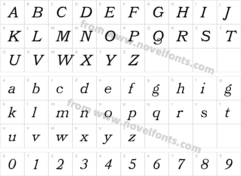 BookmanBT Italic HeadlineCharacter Map