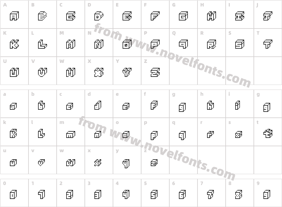 3D Thirteen Pixel FontsCharacter Map