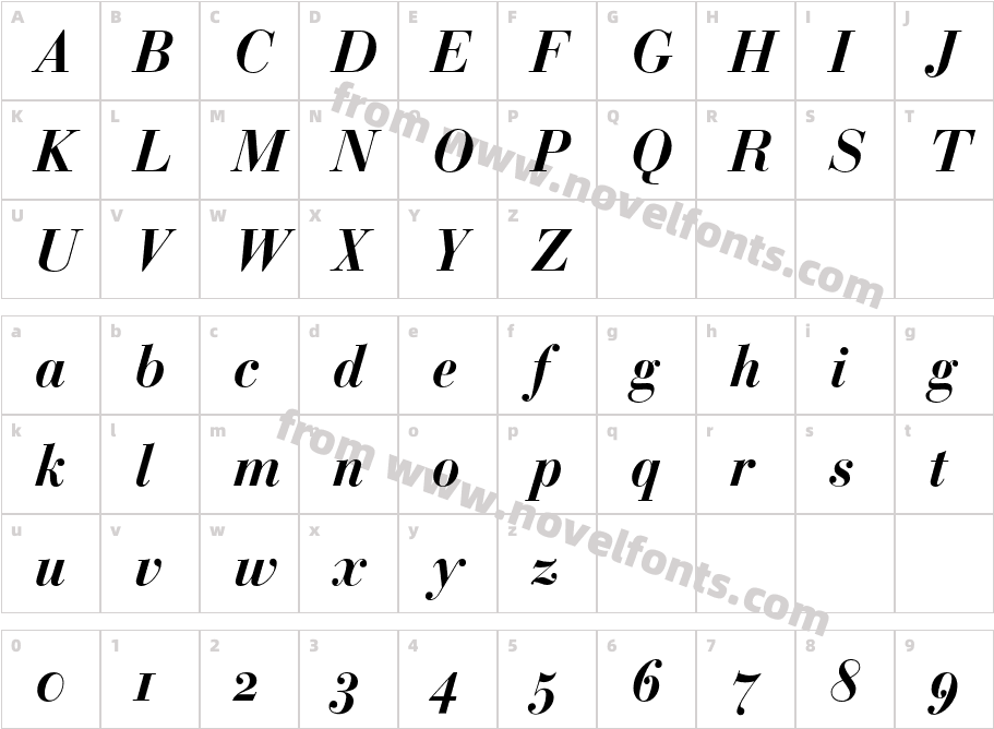 BauerBodoni-BoldItalicOsFCharacter Map