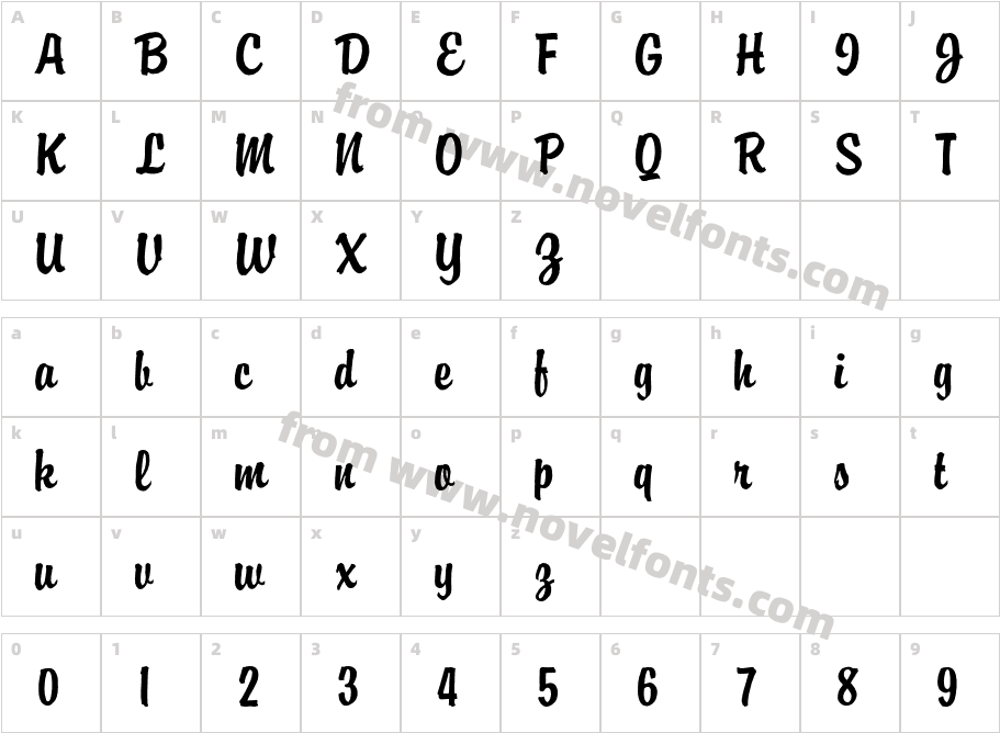 Brophy Script ATCharacter Map