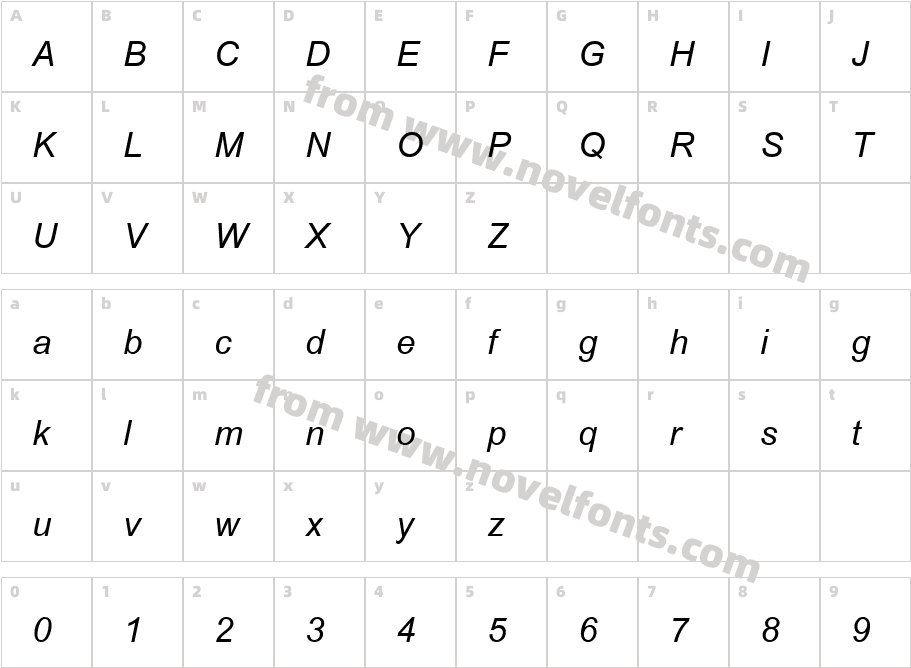 Browallia New ItalicCharacter Map