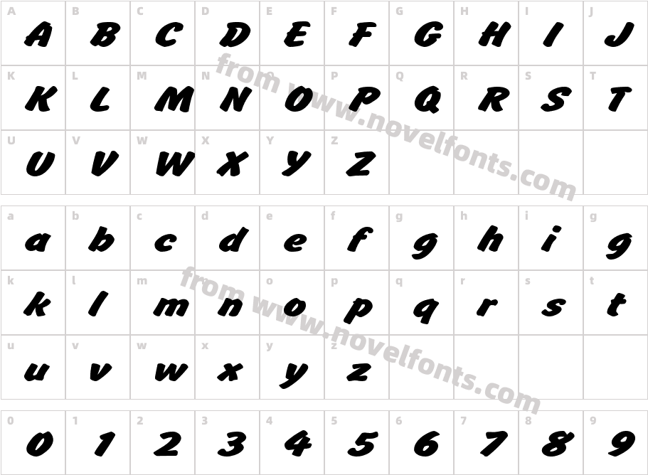 Brush Hand Expanded RegularCharacter Map