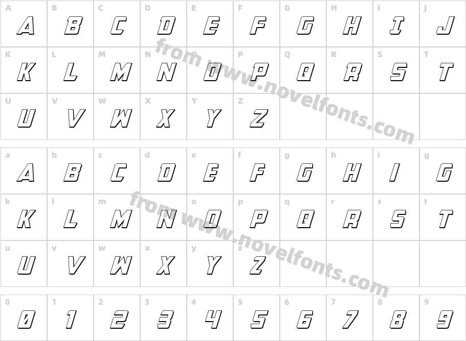 Buchanan 3D ItalicCharacter Map