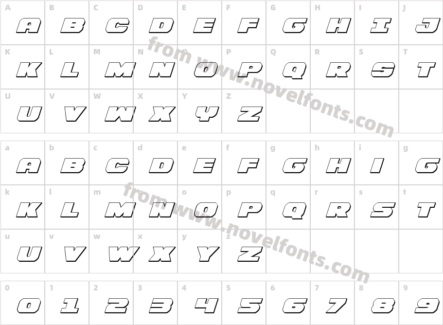 Bummer 3D ItalicCharacter Map