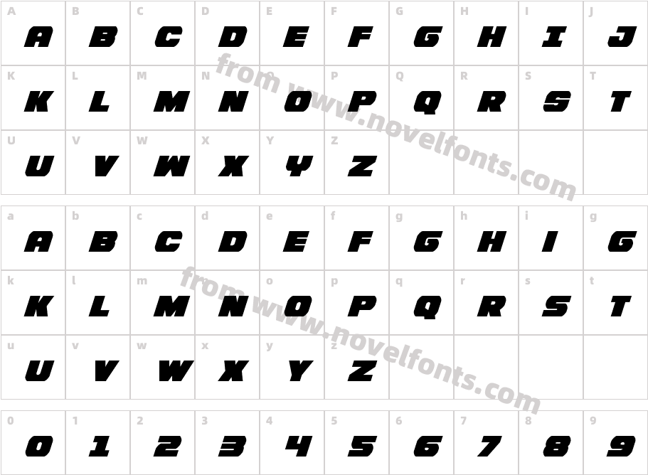 Bummer Condensed ItalicCharacter Map