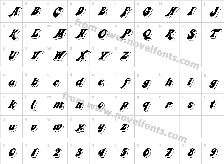 Calipoe DisplaySSK ItalicCharacter Map