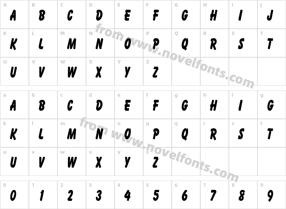 Cartoon CondensedCharacter Map